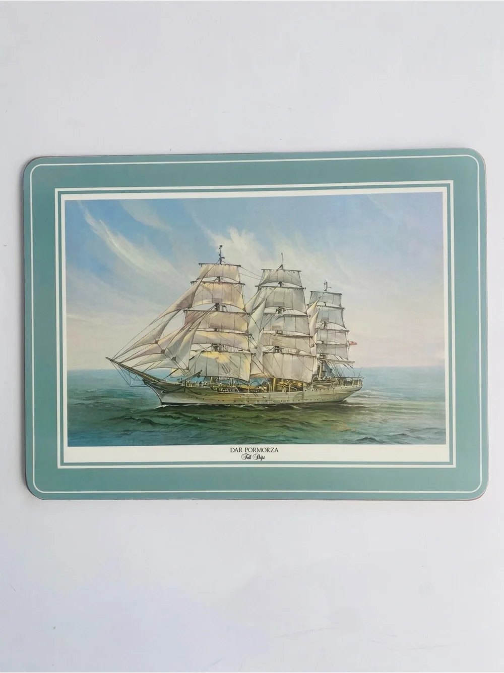 Set Of 4 Vintage Pimpernel Tall Ships Print Placemat - Teal Border 8”x10”